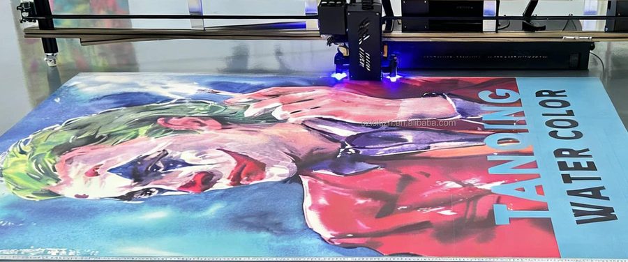 UV floor printer printing a watercolour artwork — Surface Ink machine in action
